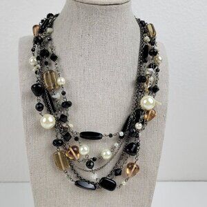 Lia Sophia Silver-Tone Multicolor Bead Charm Layered Necklace 5-Row 20.5 In